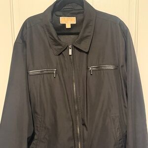 Michael Kors Men’s XXL Black Zip Jacket Leather Trim Lightweight Coat
